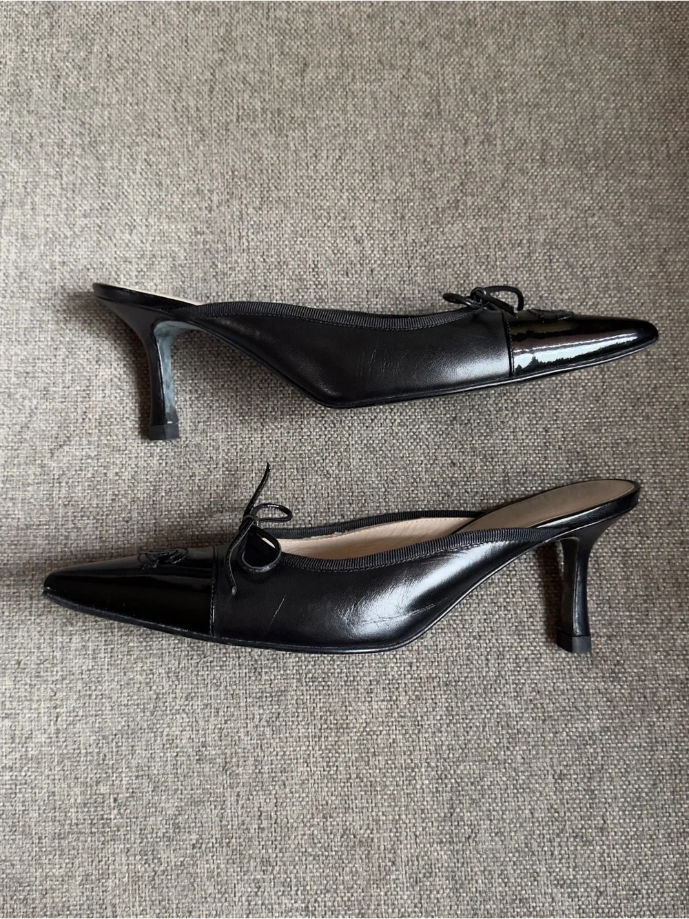 Vintage Chanel black logo heels